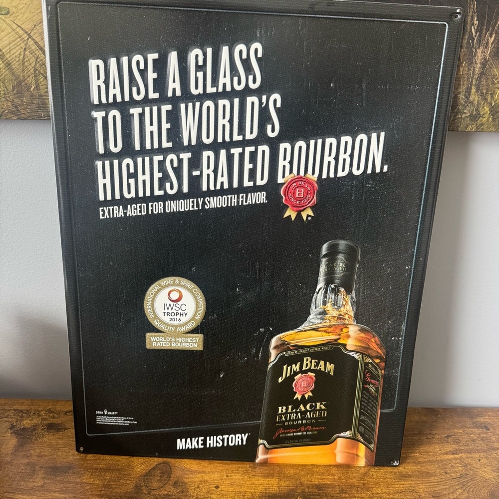 Jim Beam Black Extra-Aged Bourbon Embossed Metal Sign‎ 17.5×13.5 Bar Promo 2017